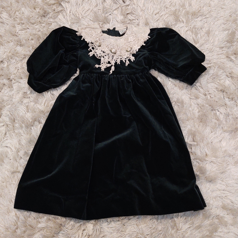 Vintage Peaches n Cream green velvet dress 4